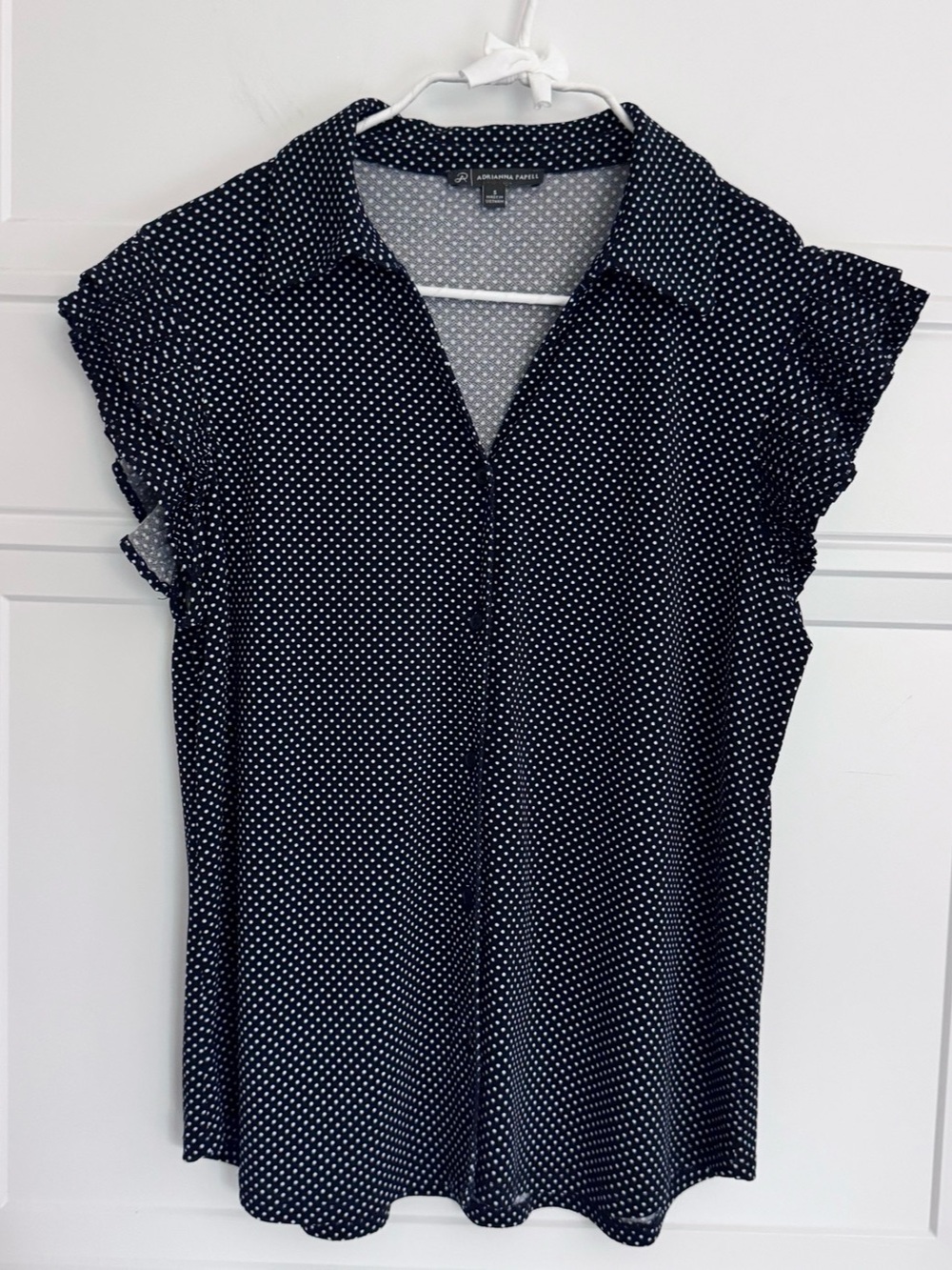 Adrianna Papell Polka Dot Blouse Navy and White, S